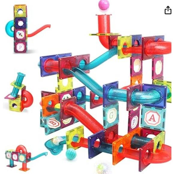 Magnetic Tiles + Pipe Set TONS of pieces Pre-owned Playmags + Lukat Brands - Picture 1 of 16